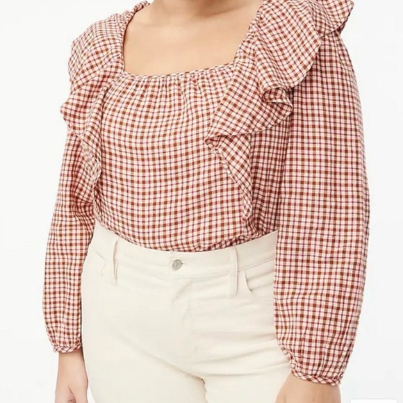 NWT J. Crew Flannel Squareneck Ruffle Top Blouse Sz XXL - Picture 3 of 12